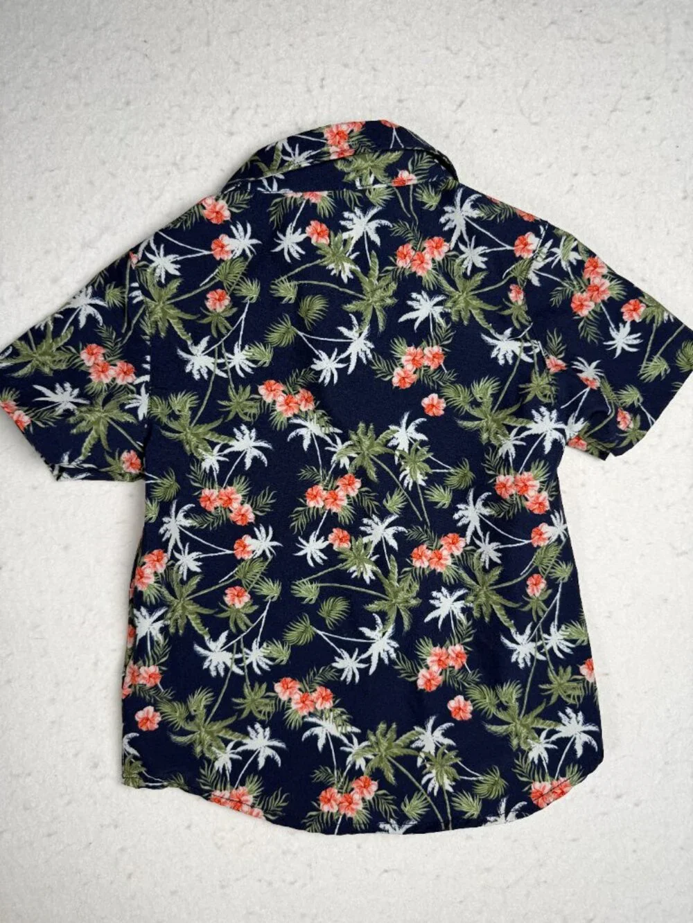 Eddie Bauer Kids Navy Floral Button Down Shirt Size 2 2T Vacation Beach Tropical